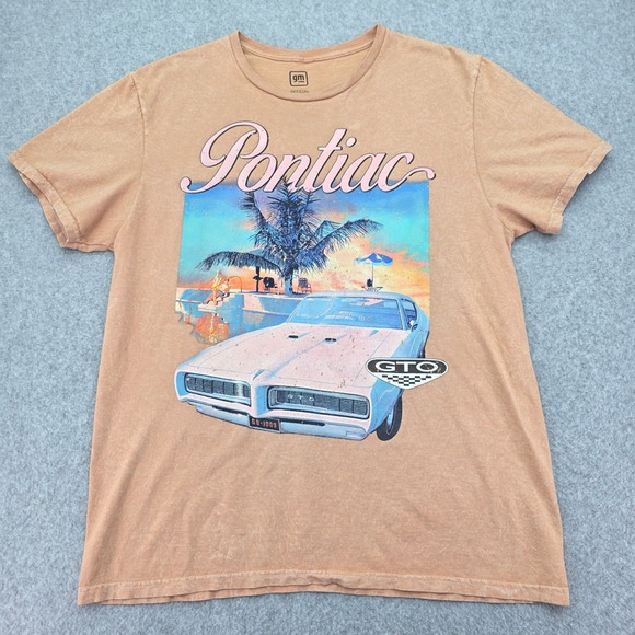 GM Pontiac GTO Retro Beach Vacation T-Shirt Men's Medium Peach Graphic Tee - Picture 2 of 10
